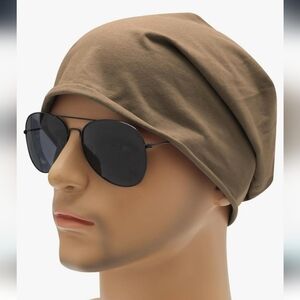 ZLYC Cotton Blend Double Layer Slouchy Beanie Skull Cap in Coffee